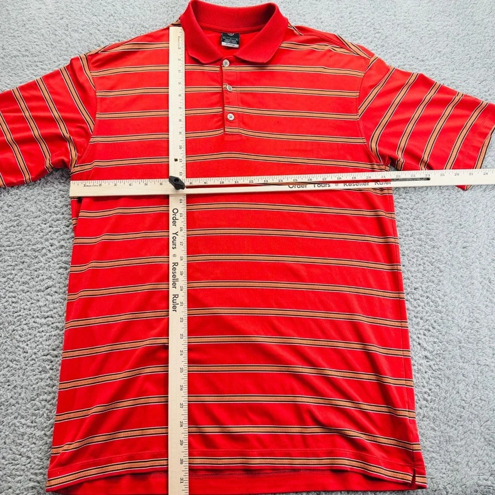 Nike Golf Tour Performance Polo Shirt Orange Red Stripe Dri Fit UV Large Mens‎